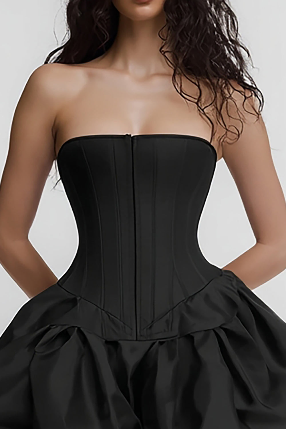 Simple Satin Strapless Corset A Line Short Black Cocktail Dress