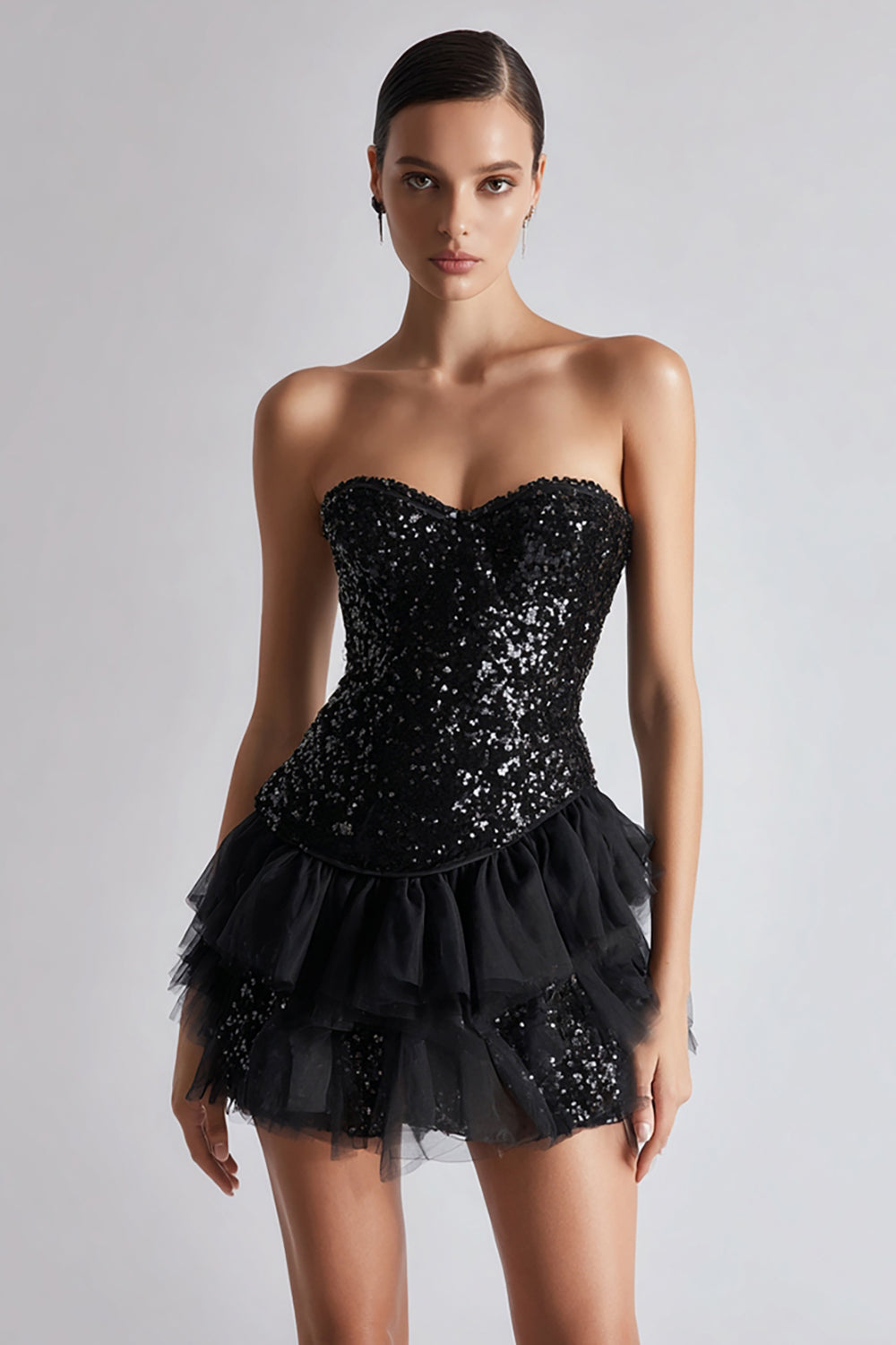 Sparkly Sweetheart A Line Sequins Black Short Cocktail Dress