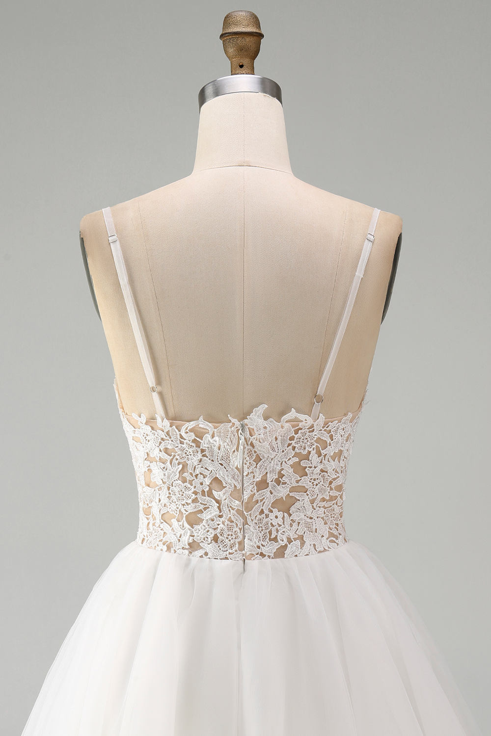 A Line White Spaghetti Straps Short Graduation Dress with Lace