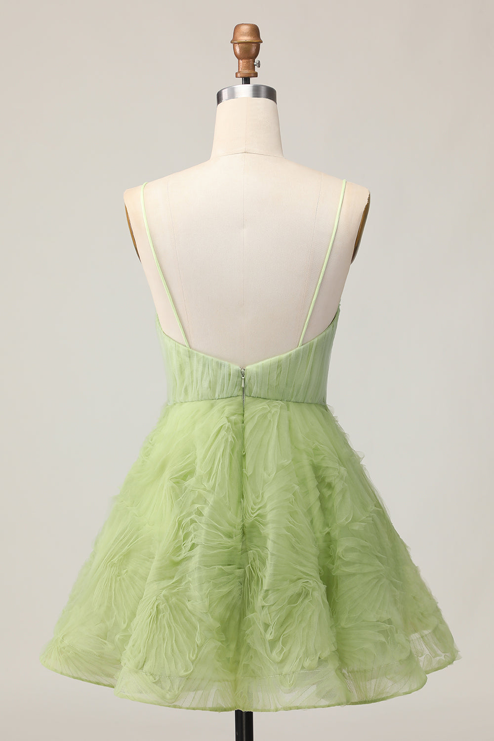 Green A Line Spaghetti Straps Backless Short Homecoming Dress