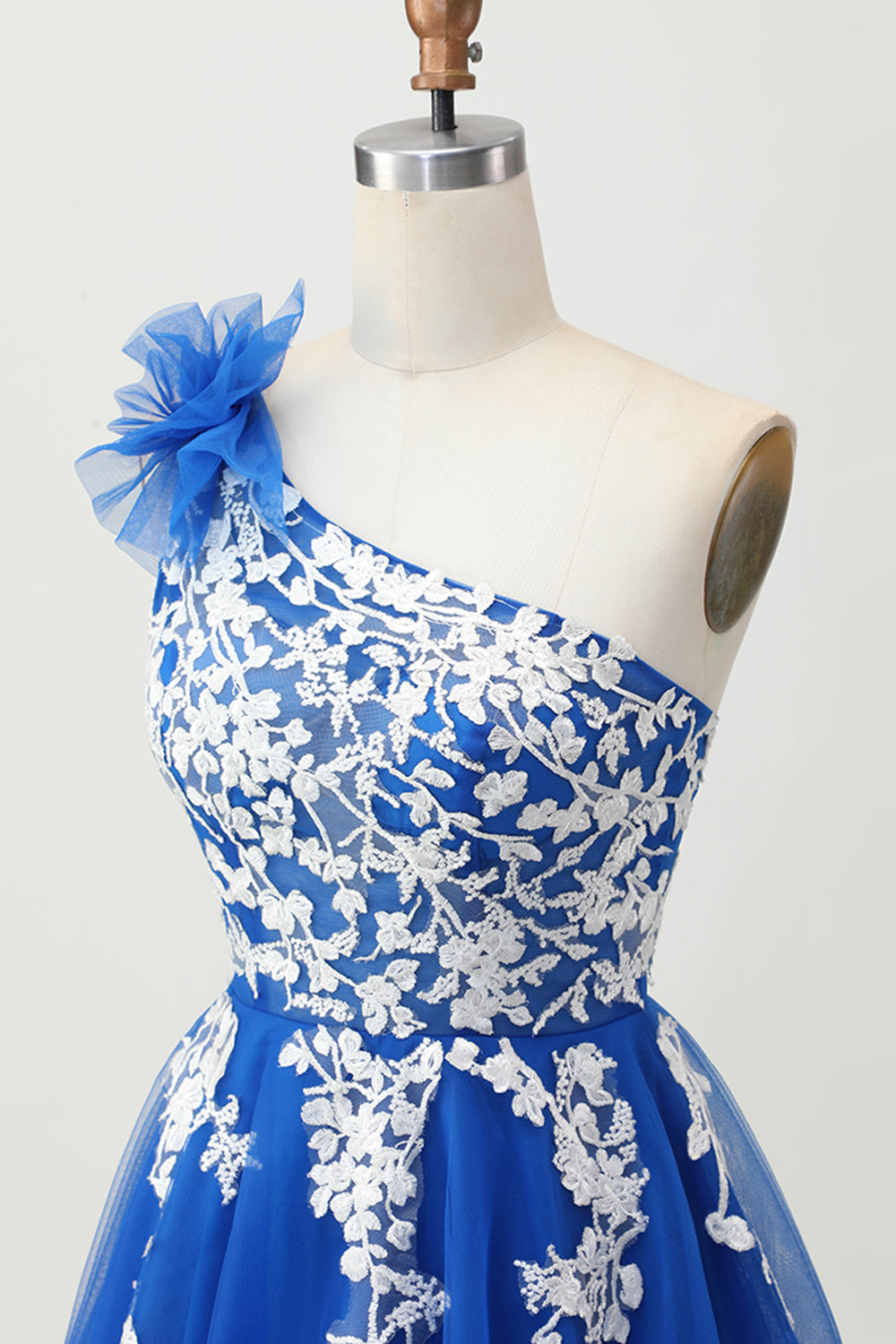 Royal Blue One Shoulder Tulle Short Homecoming Dress with 3D Flower