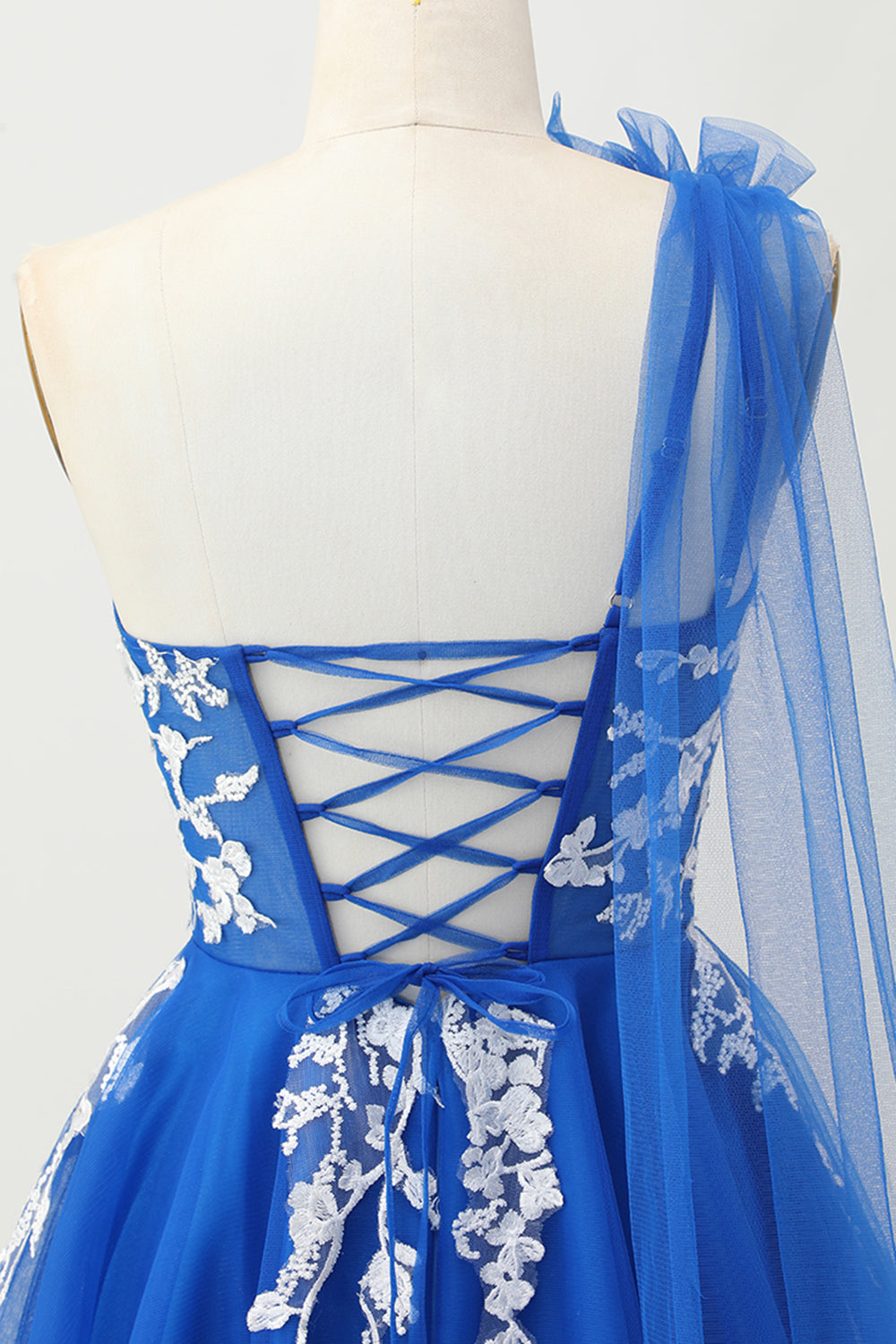 Royal Blue One Shoulder Tulle Short Homecoming Dress with 3D Flower