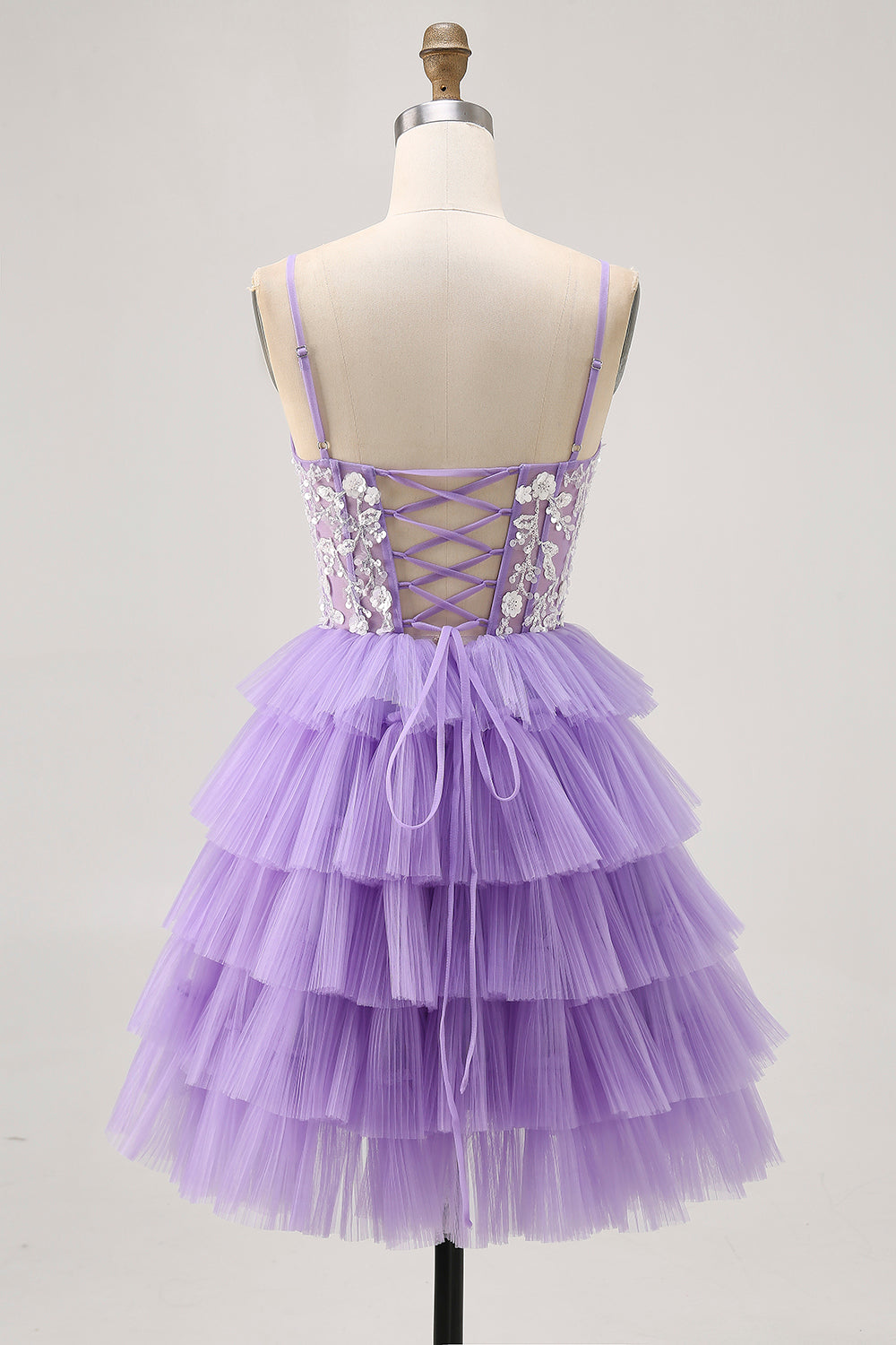 Lavender Floral Corset Short Homecoming Dress with Ruffles