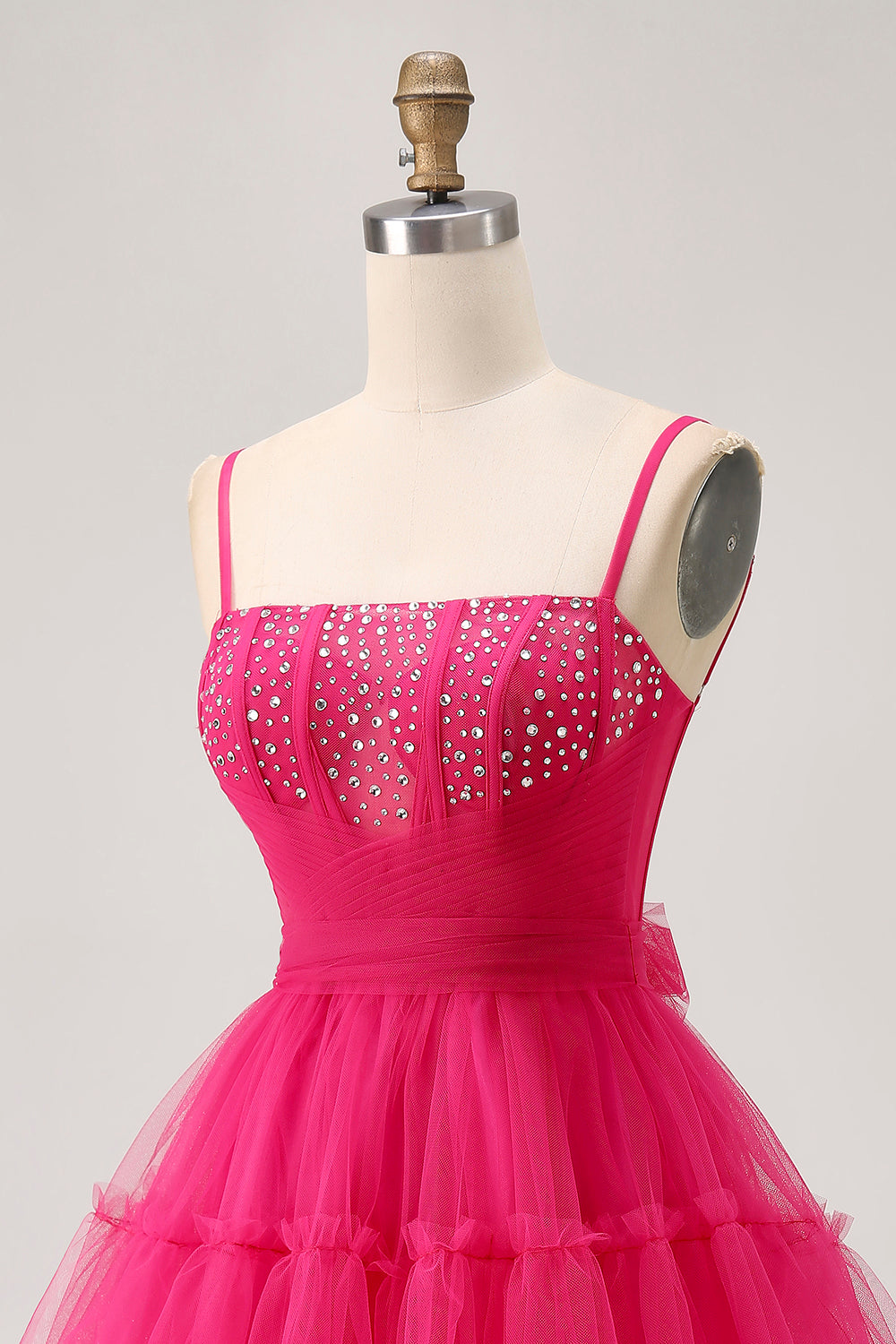 Sparkly Fuchsia A Line Tulle Short Corset Homecoming Dress with Beading