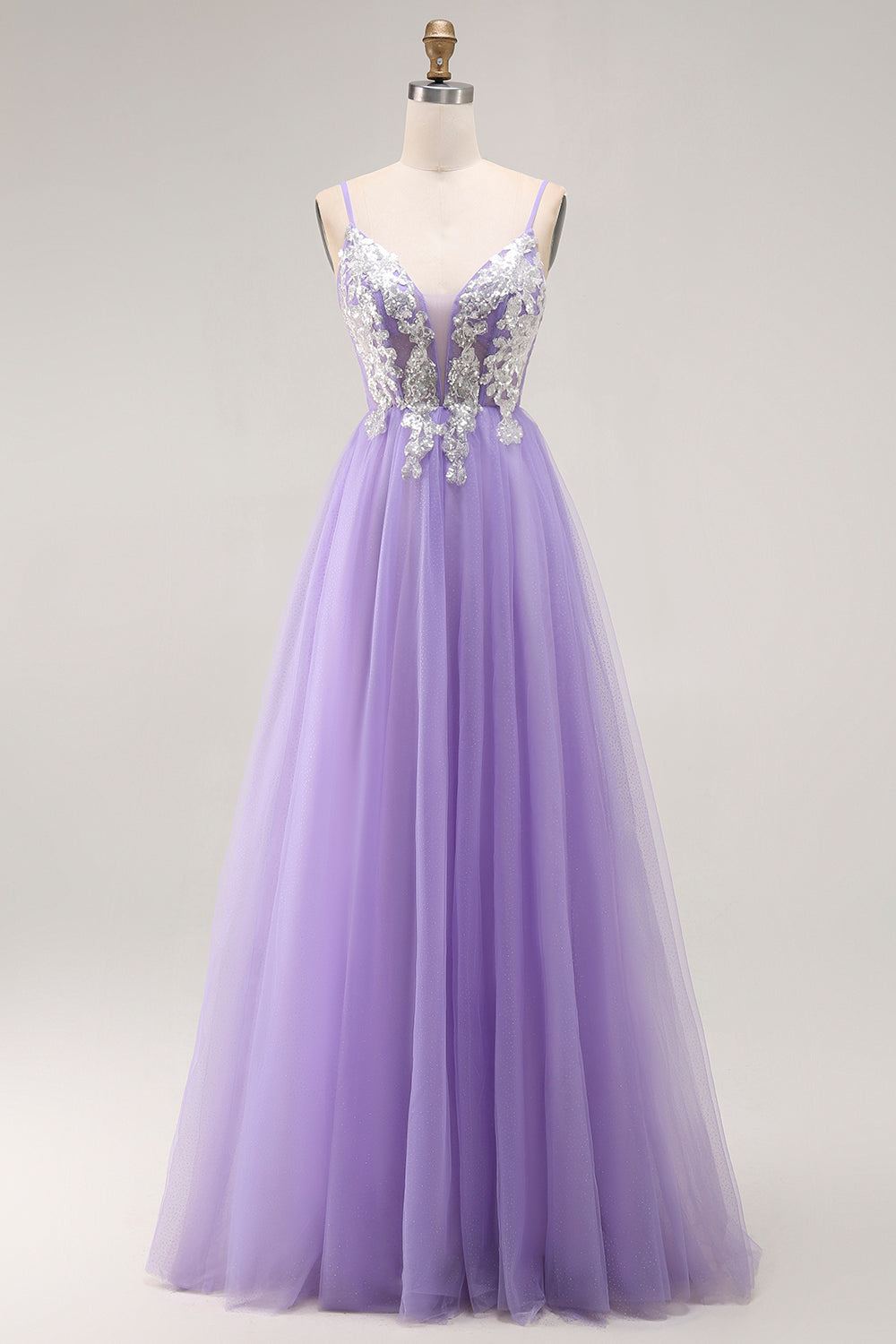 Sparkly Purple A Line Corset Long Prom Dress with Sequins