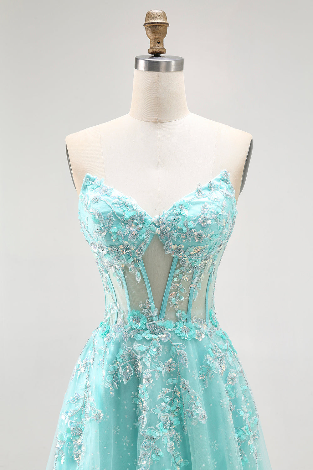 Sparkly Green Corset A Line Long Prom Dress with Lace