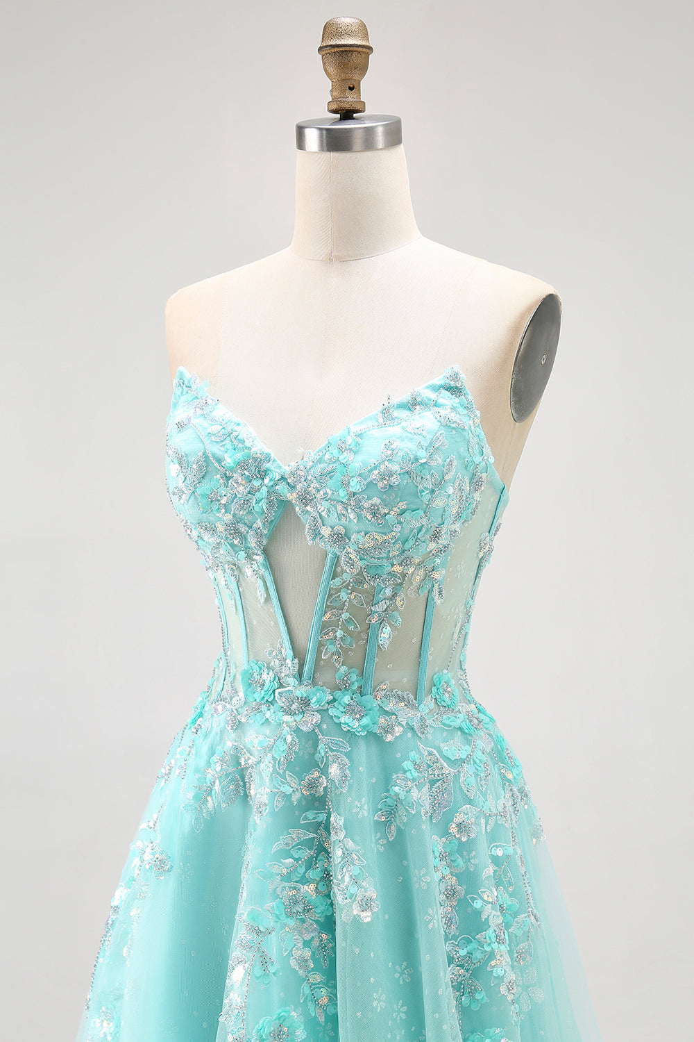 Sparkly Green Corset A Line Long Prom Dress with Lace