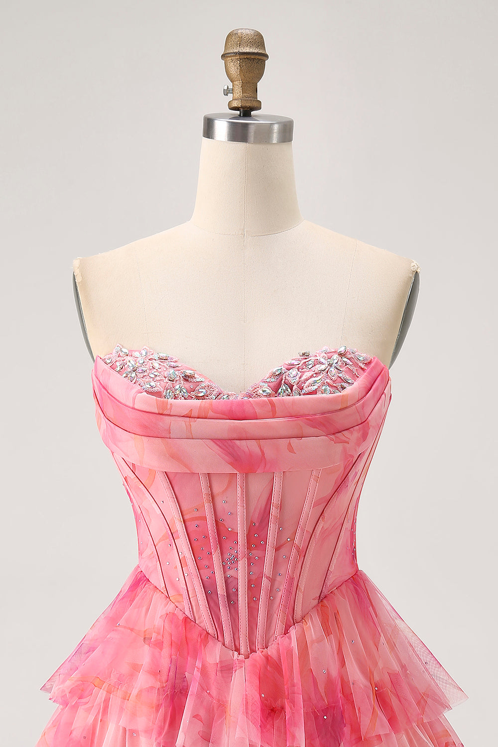 Sparkly Red Beaded Short Tiered Corset Homecoming Dress with Ruffles