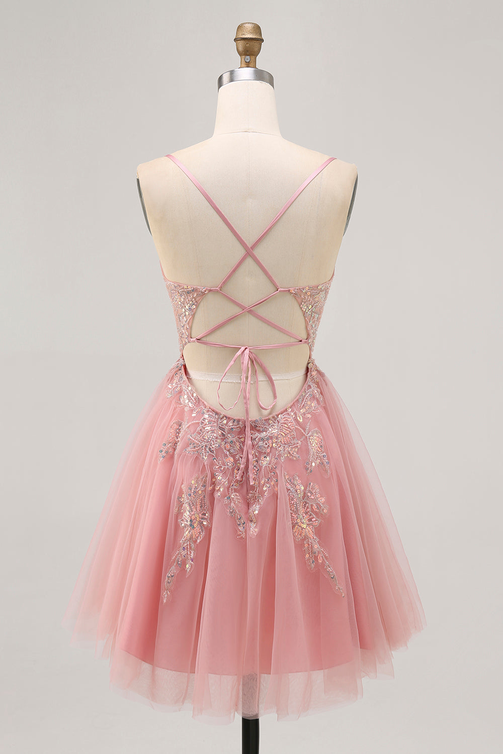 Sparkly Blush Beaded Sequined Tulle A Line Short Homecoming Dress