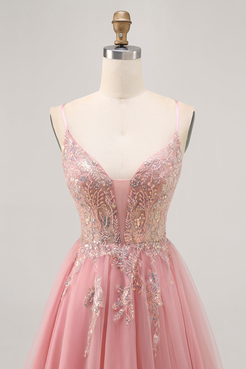 Sparkly Blush Beaded Sequined Tulle A Line Short Homecoming Dress