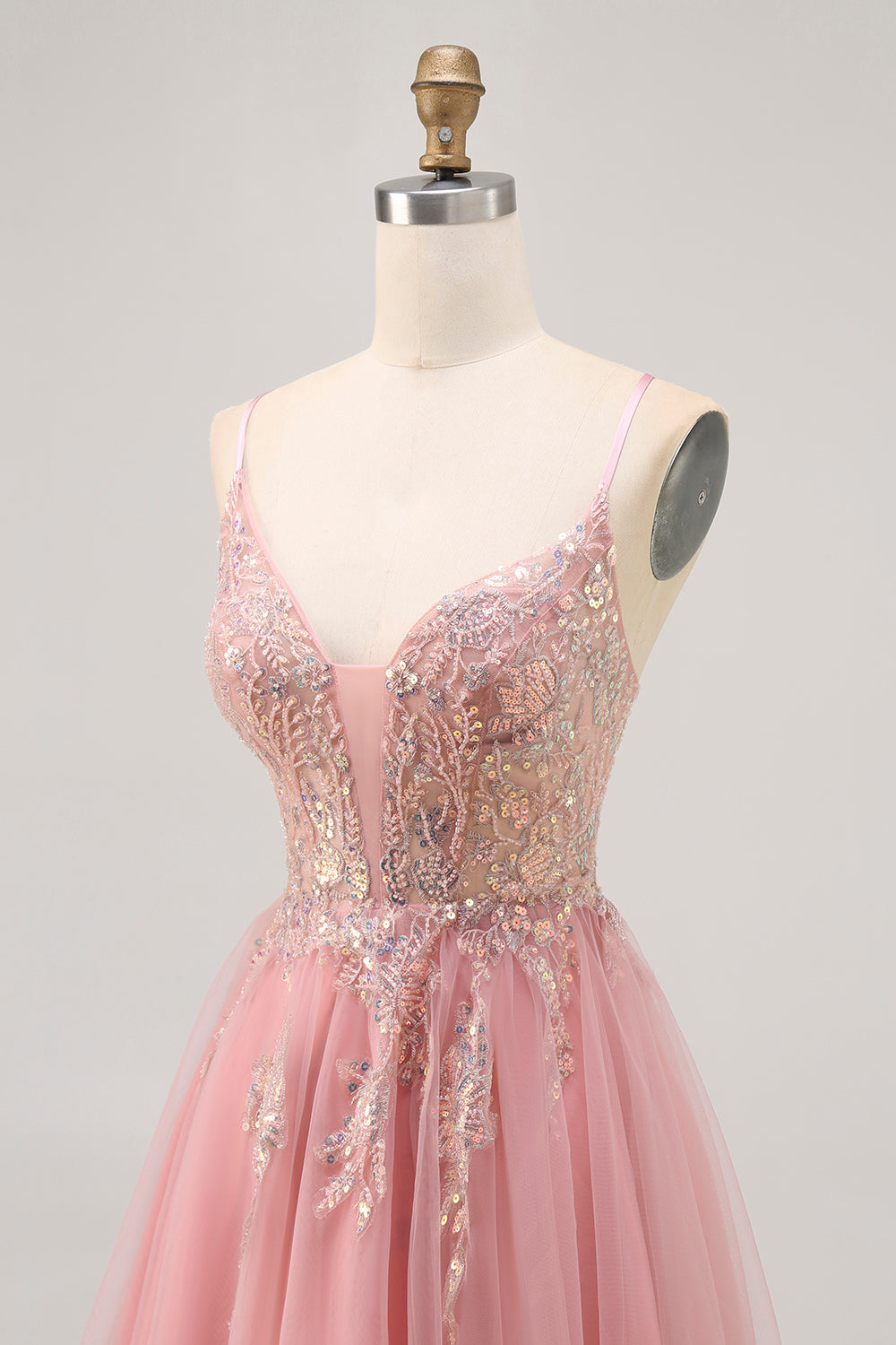 Sparkly Blush Beaded Sequined Tulle A Line Short Homecoming Dress