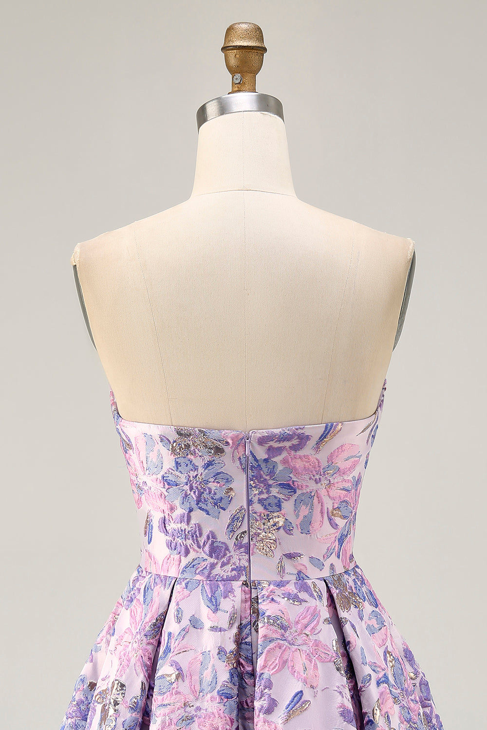 Lilac Floral Ruched Strapless Short Homecoming Dress