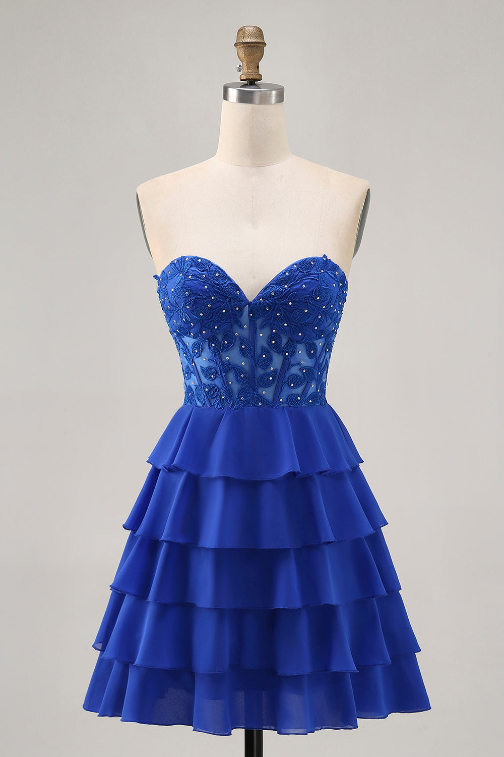 Sparkly Royal Blue Sweetheart Tiered Short Corset Homecoming Dress