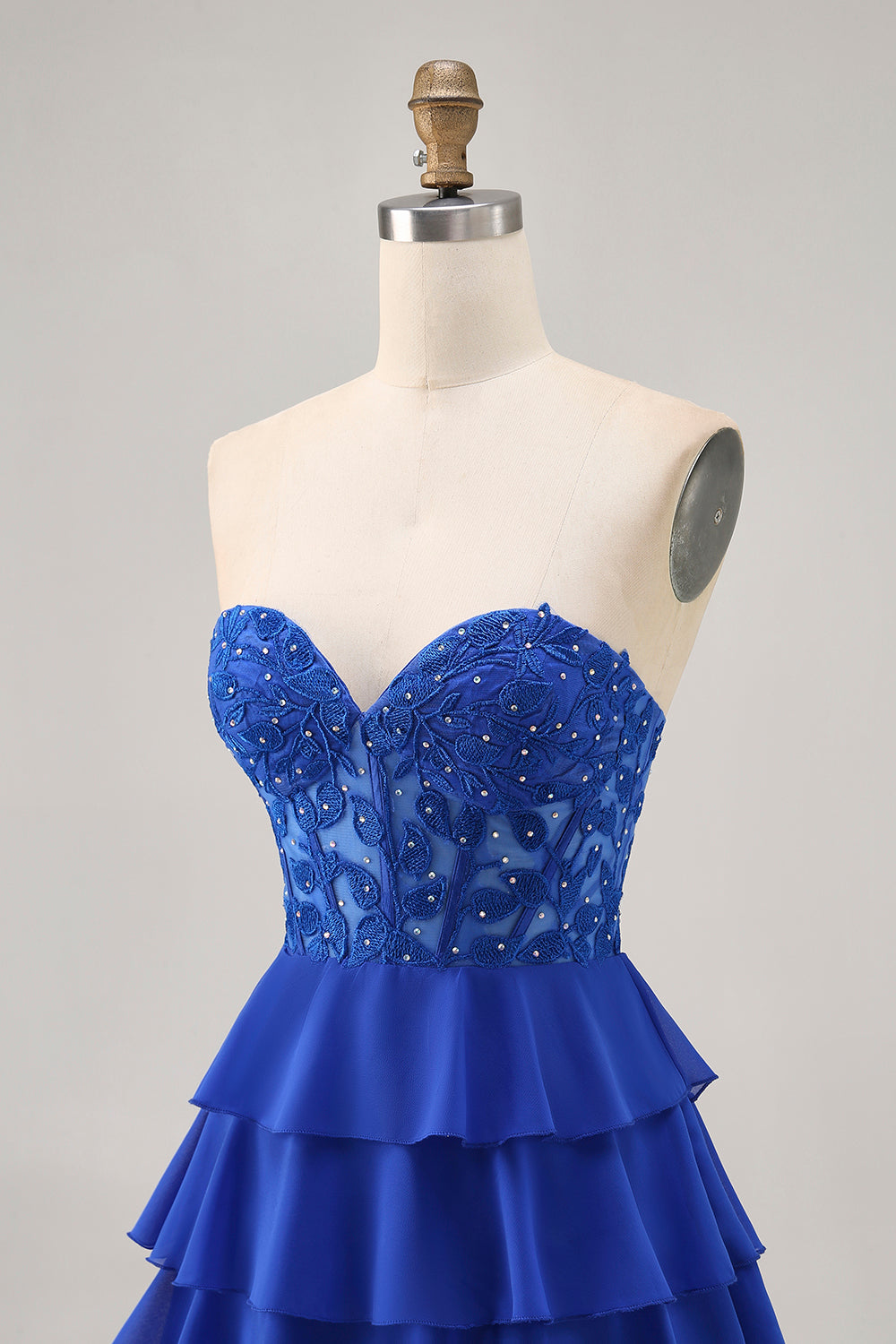Sparkly Royal Blue Sweetheart Tiered Short Corset Homecoming Dress