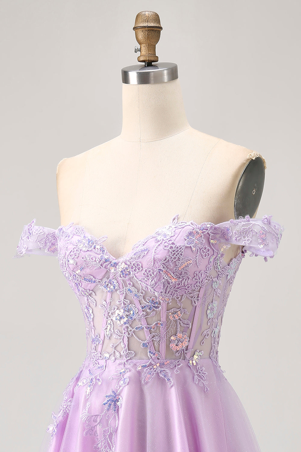 Glitter Lilac Appliqued A Line Short Corset Homecoming Dress