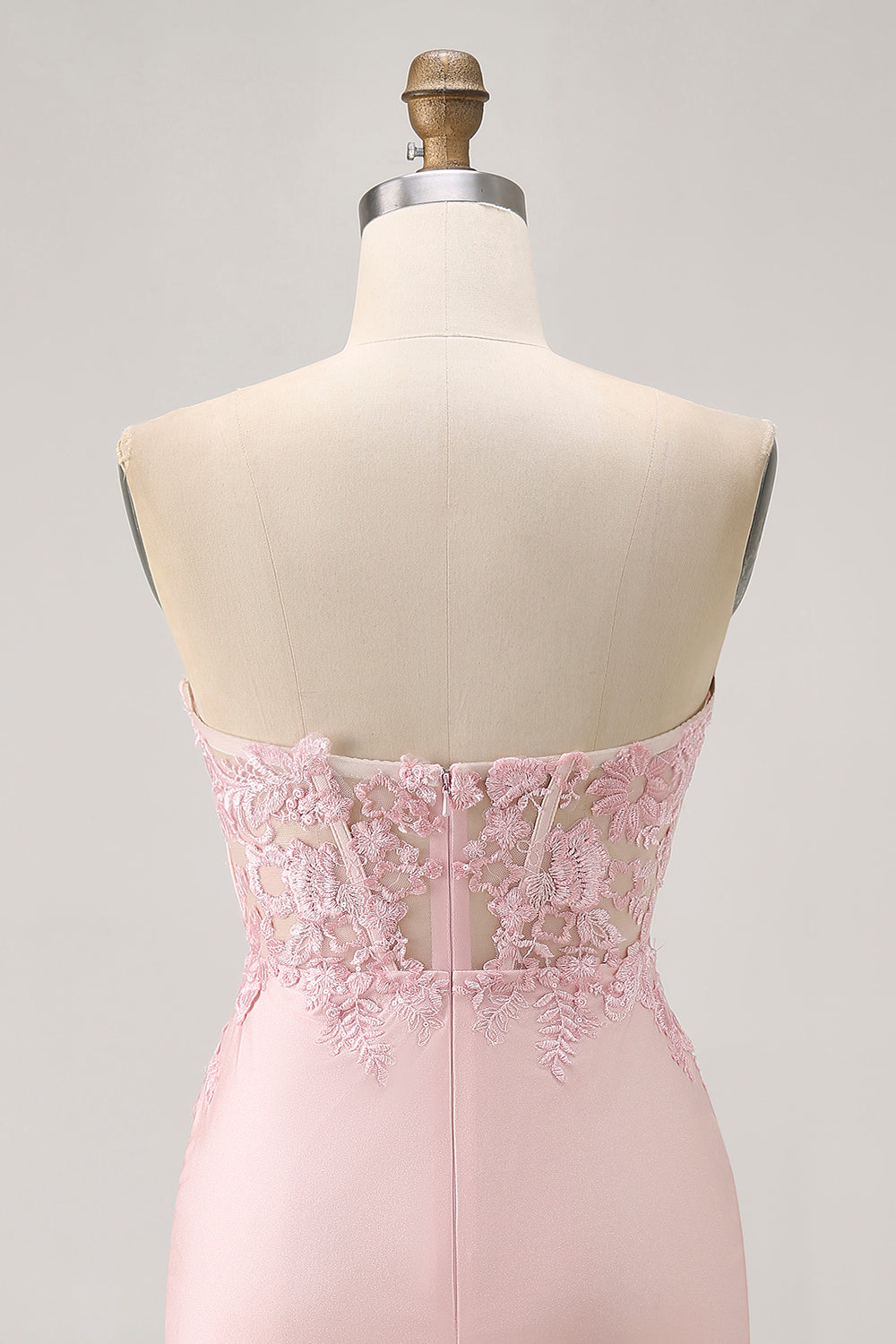Blush Tight Satin Floral Short Corset Homecoming Dress with Lace