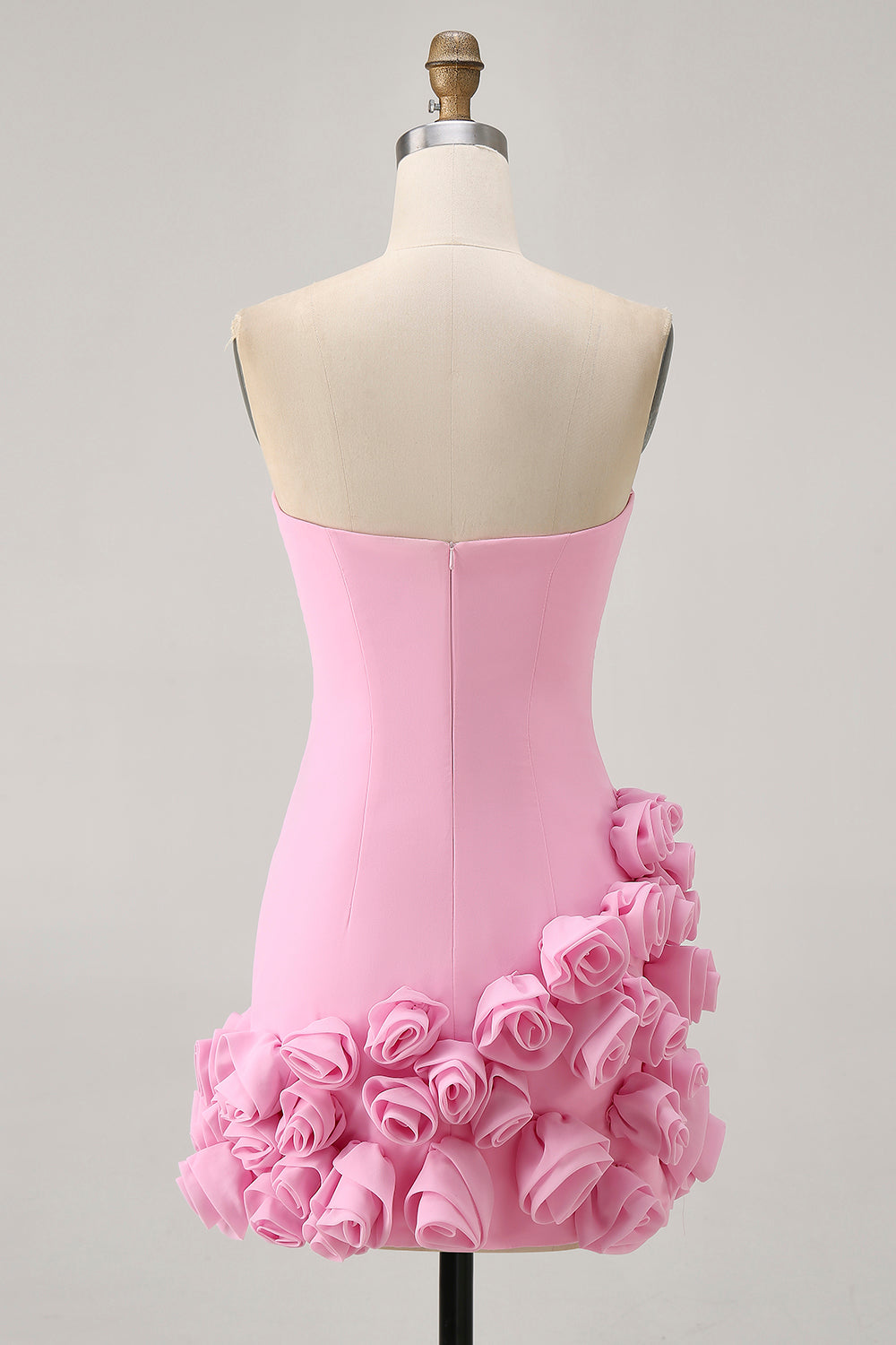 Pink Strapless Satin Short Tight Homecoming Dress with 3D Flowers