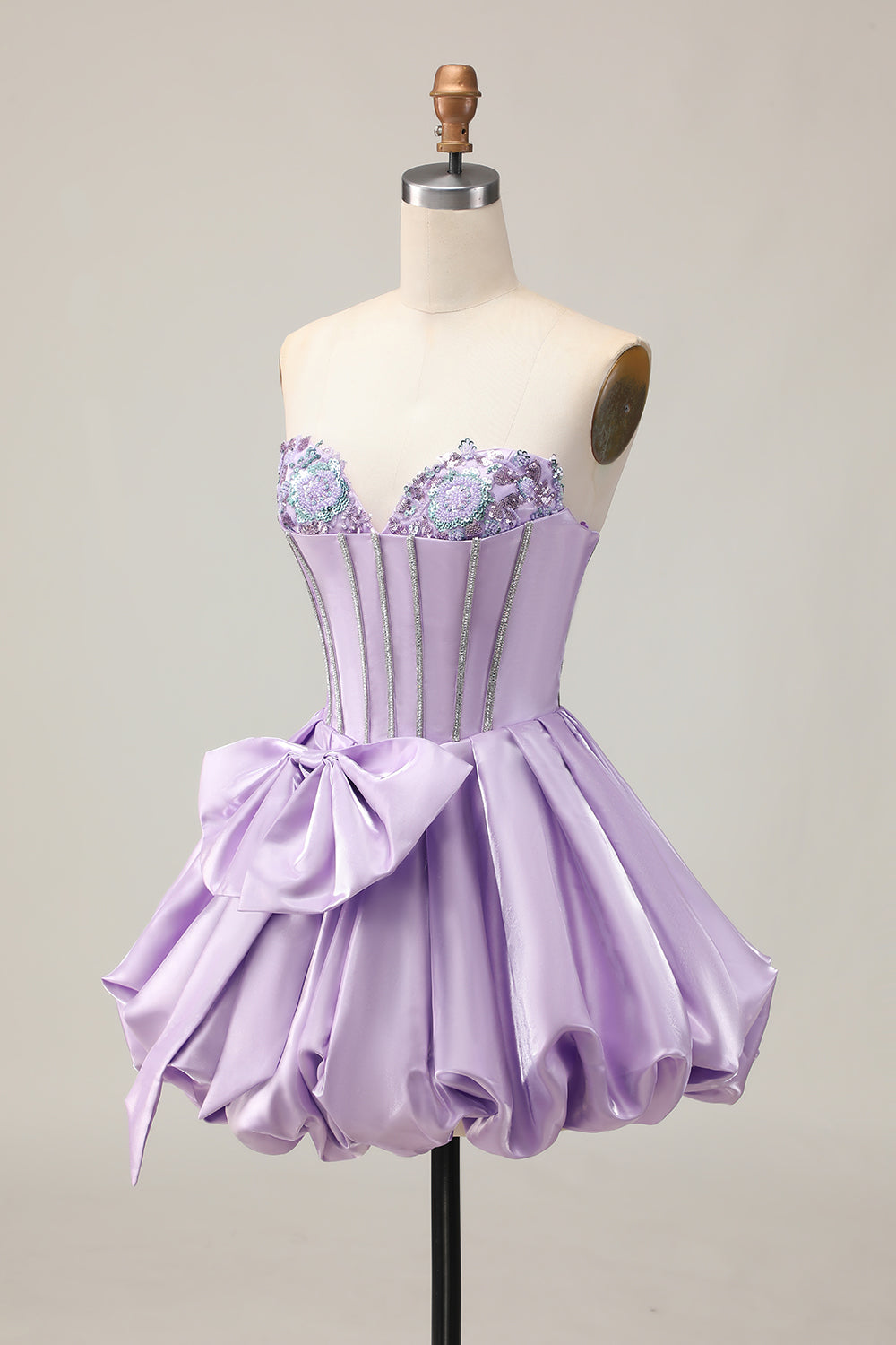 Sparkly Purple Beaded Sweetheart Short Corset Homecoming Dress with Bow