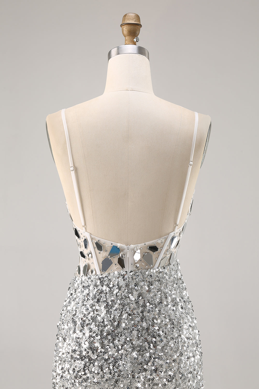 Sparkly Silver Sequins Corset V-Neck Mirror Tight Short Homecoming Dress