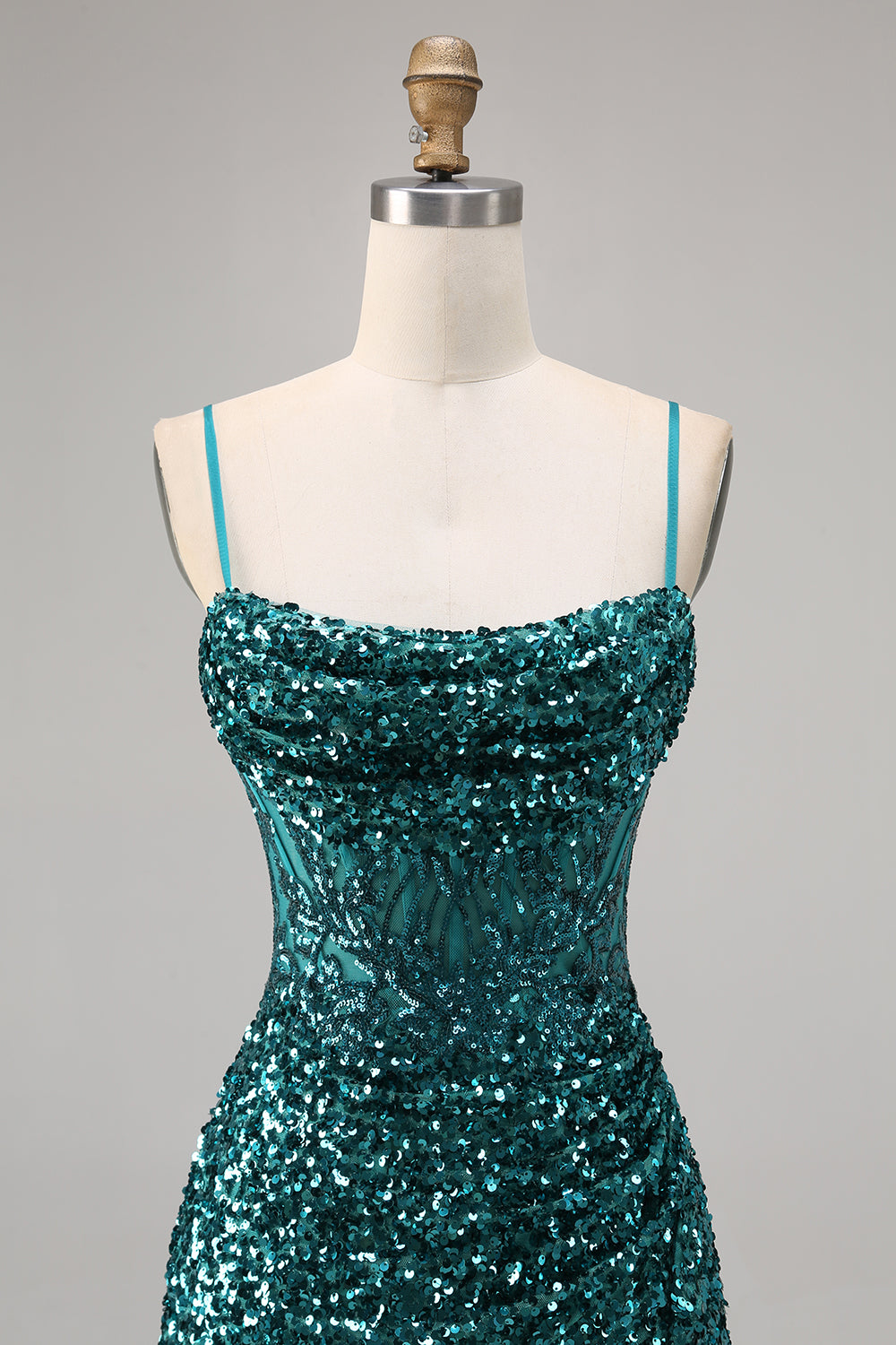 Sparkly Grey Blue Sequins Corset Tight Short Homecoming Dress with Slit