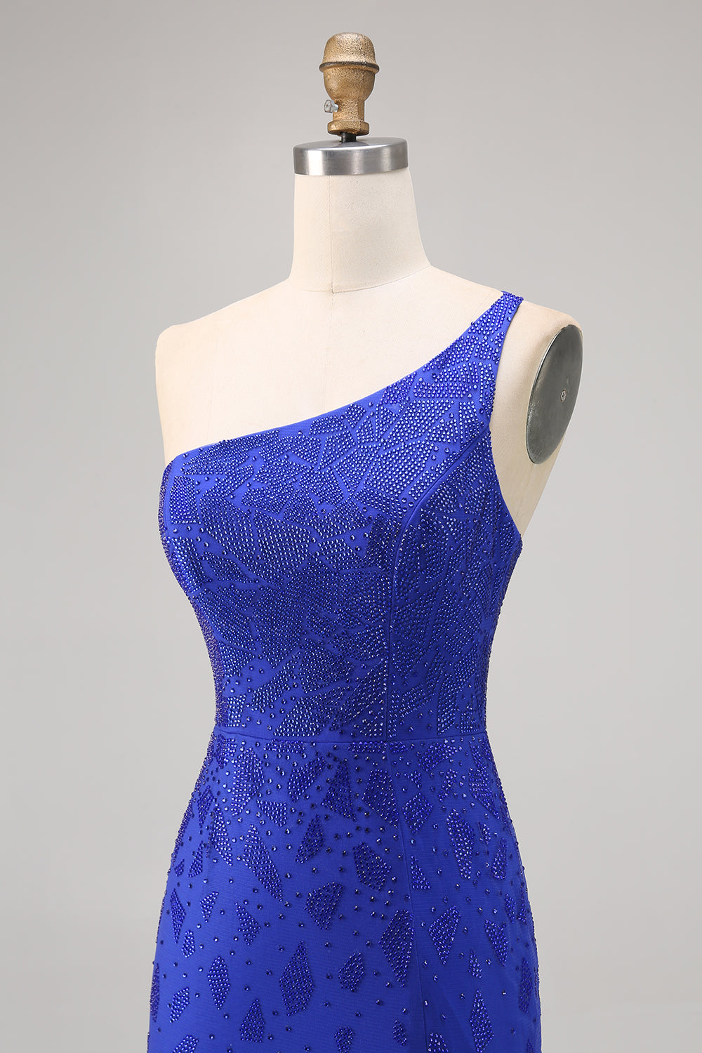 Sparkly Royal Blue One Shoulder Tight Short Homecoming Dress with Slit