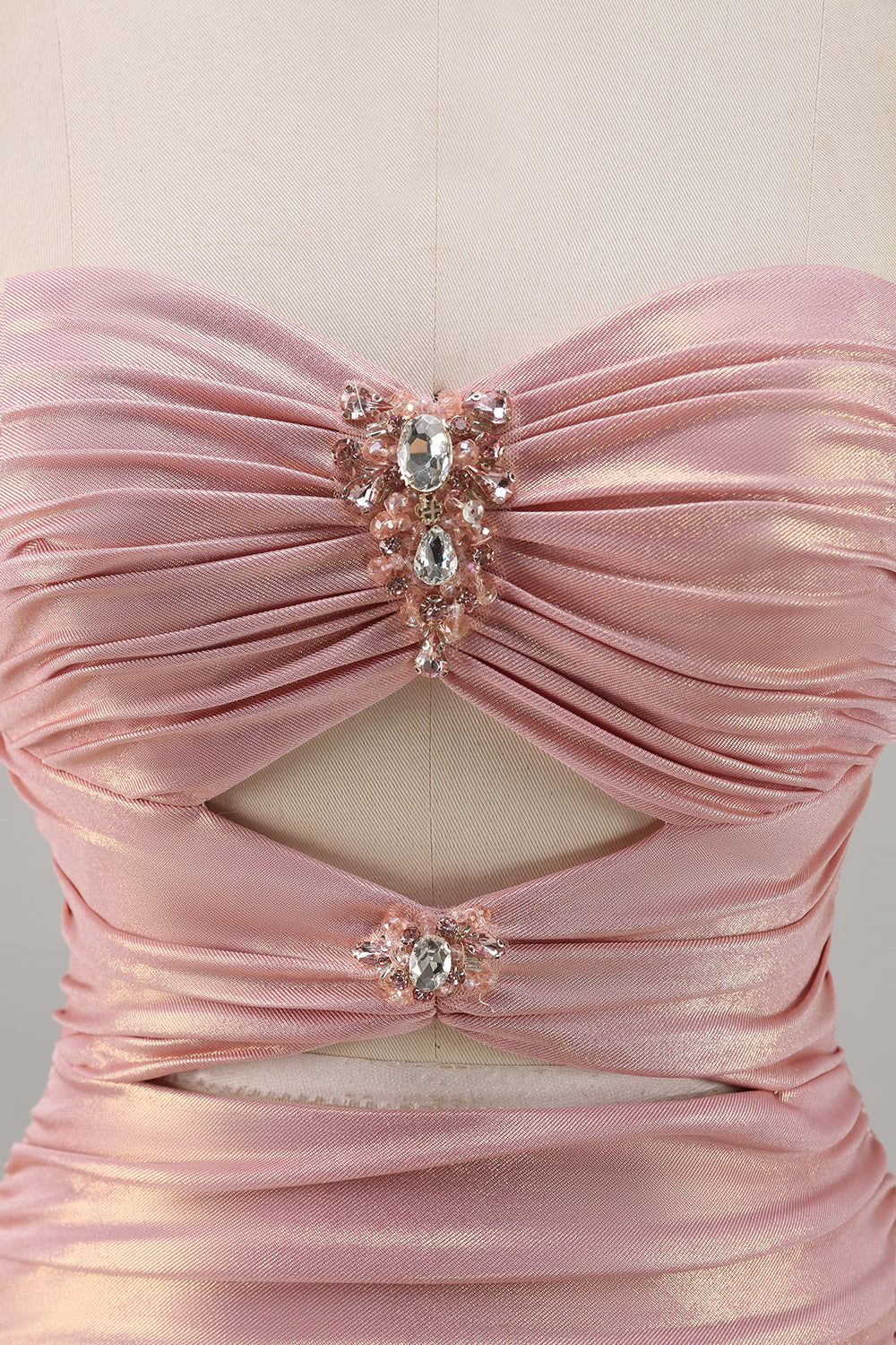 Sparkly Blush Metallic Spaghetti Straps Cut Out Tight Short Homecoming Dress