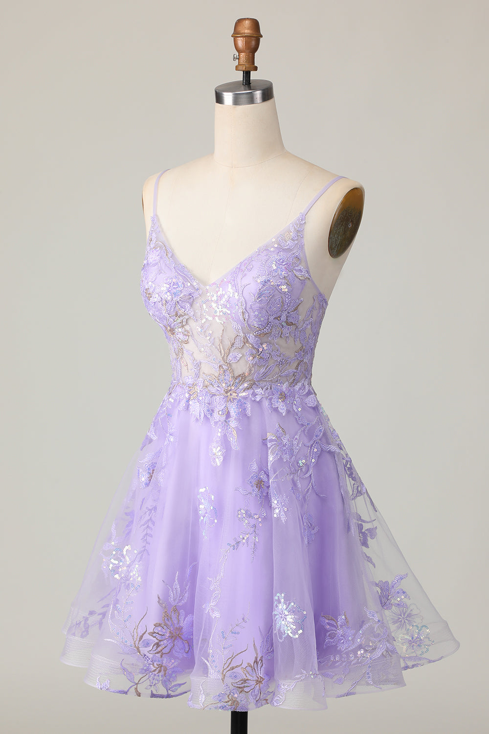 Sparkly Purple A Line Short Floral Homecoming Dress with Lace
