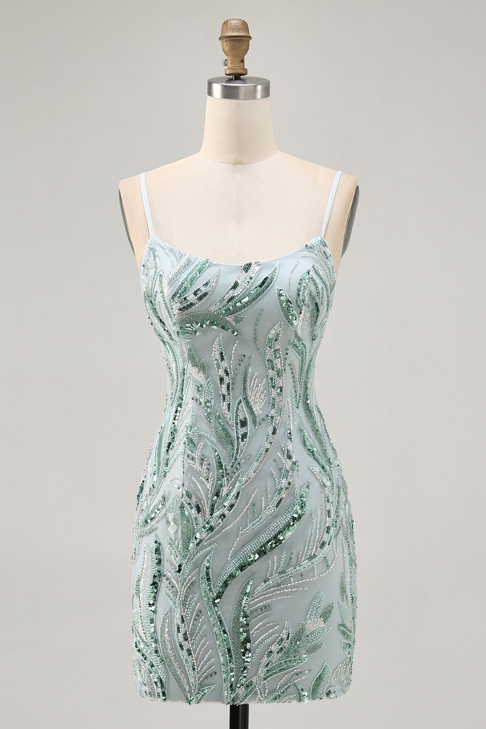 Sparkly Green Beaded Short Tight Homecoming Dress with Sequins
