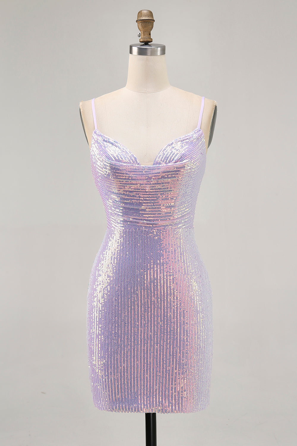 Sparkly Lilac Sequin Tight Backless Short Homecoming Dress