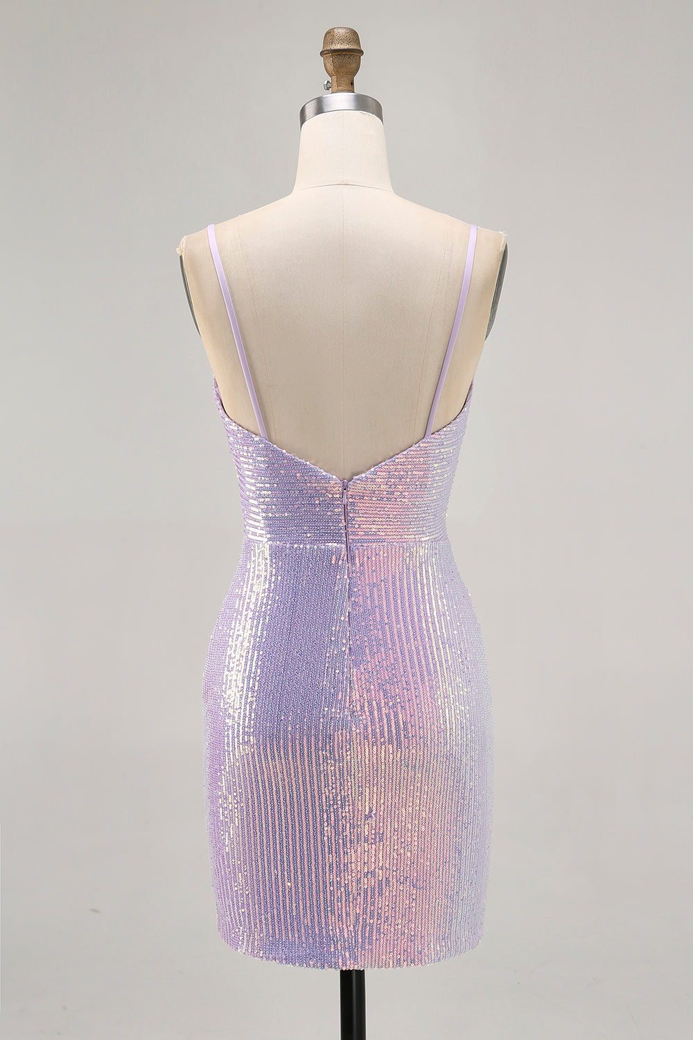 Sparkly Lilac Sequin Tight Backless Short Homecoming Dress