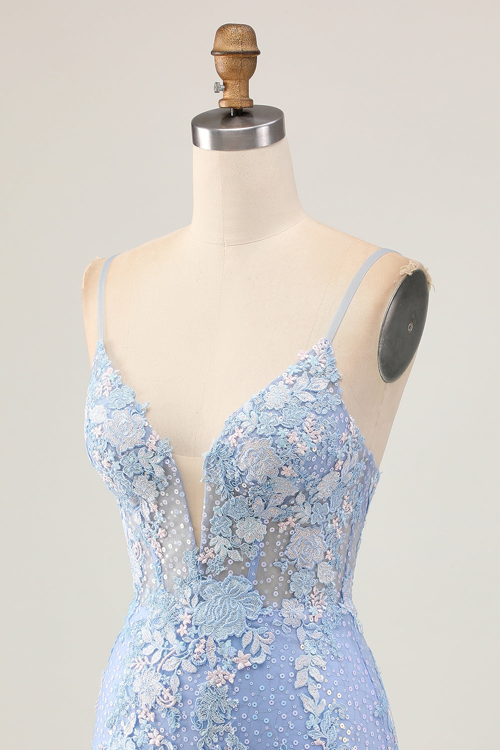 Sparkly Floral Light Blue Tight Short Corset Homecoming Dress with Appliques