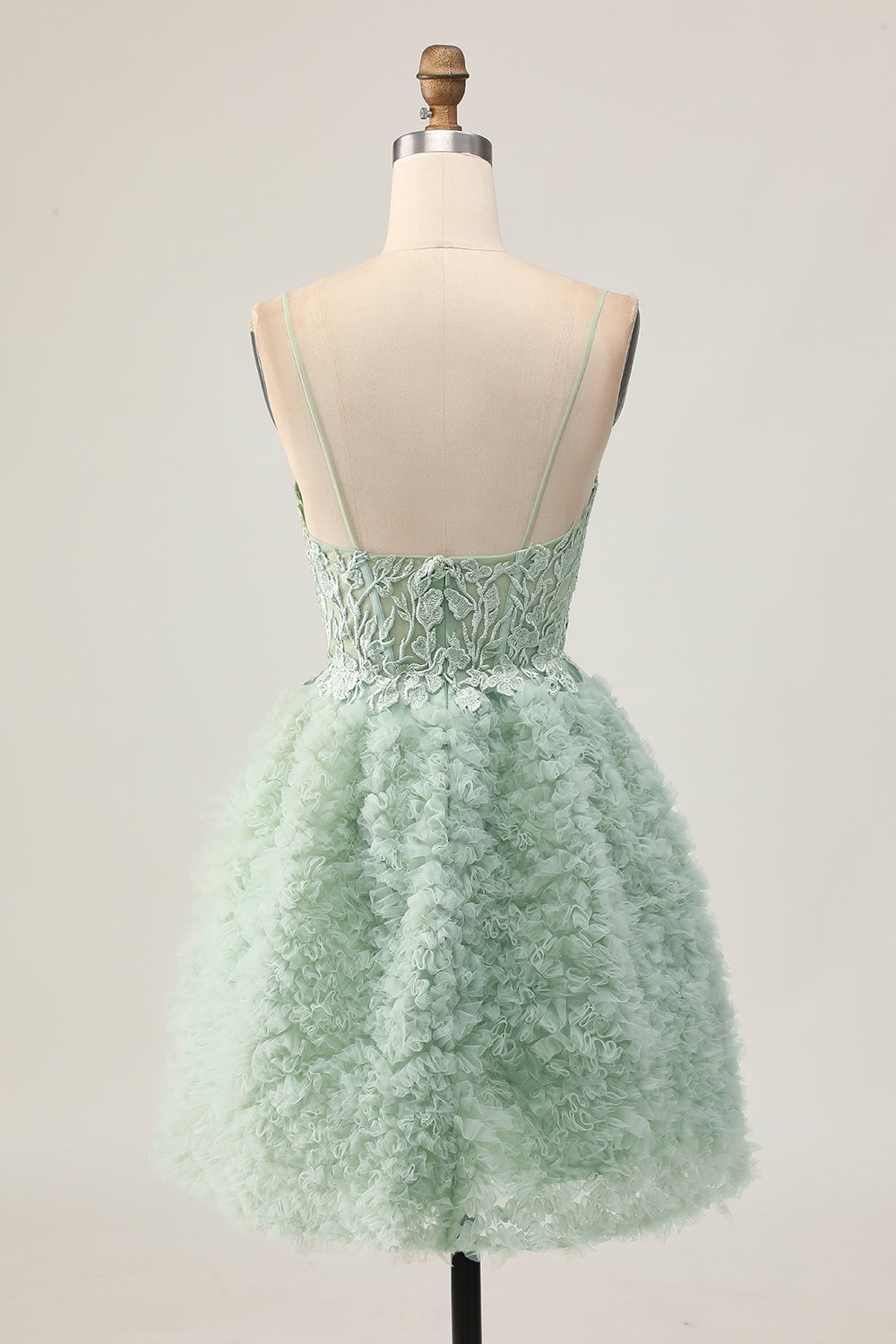 Sage Green Ruffled Backless Short Corset Homecoming Dress with Lace