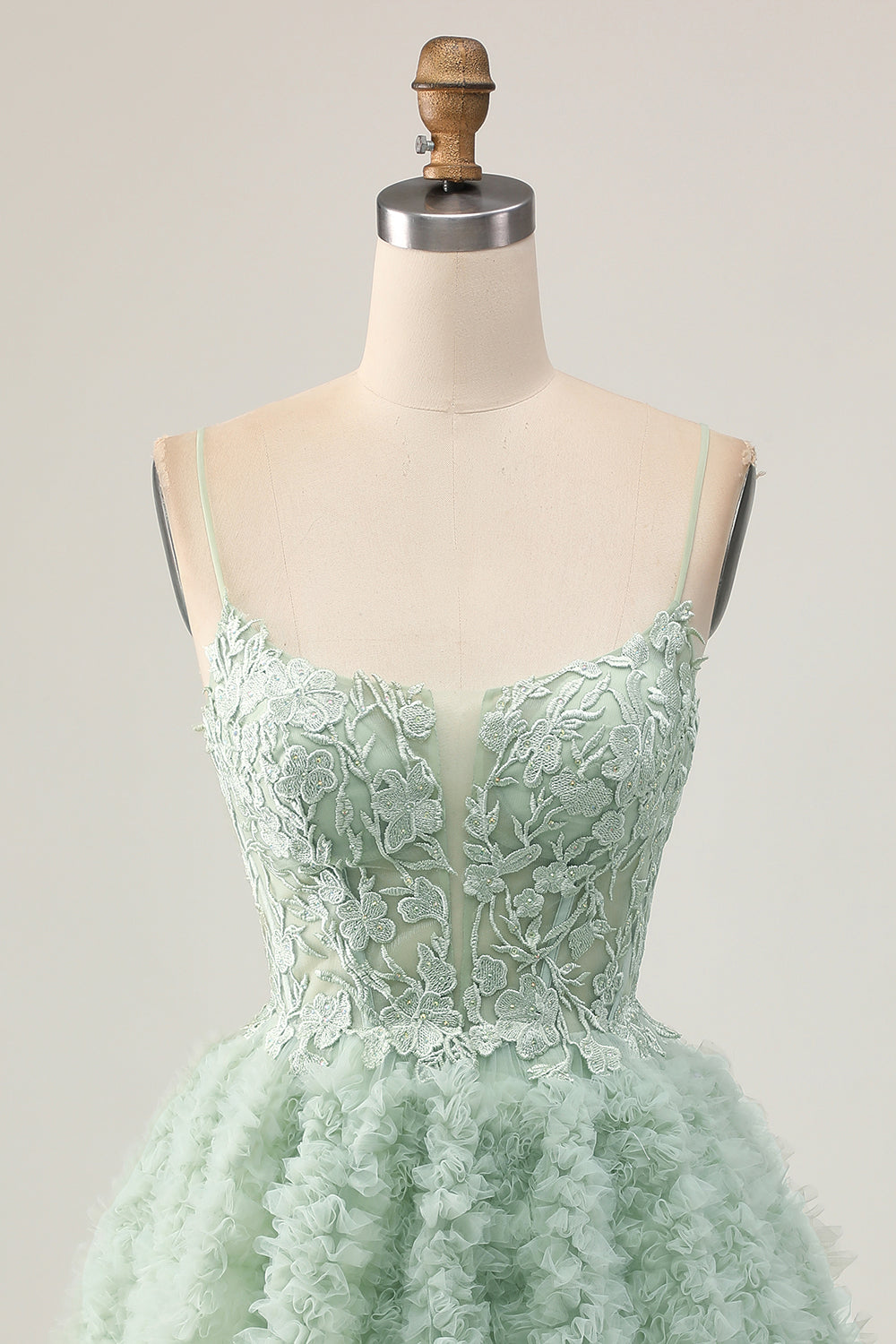 Sage Green Ruffled Backless Short Corset Homecoming Dress with Lace