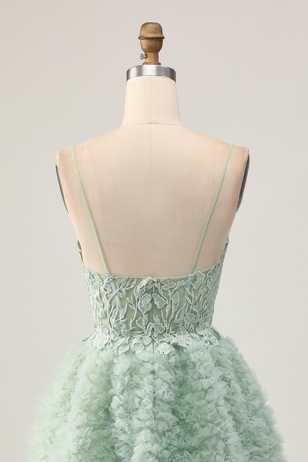 Sage Green Ruffled Backless Short Corset Homecoming Dress with Lace