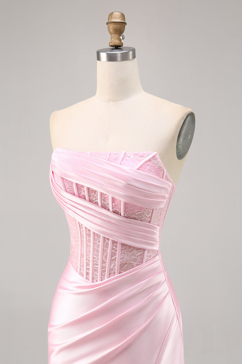 Pink Satin Corset Ruched Strapless Tight Short Homecoming Dress