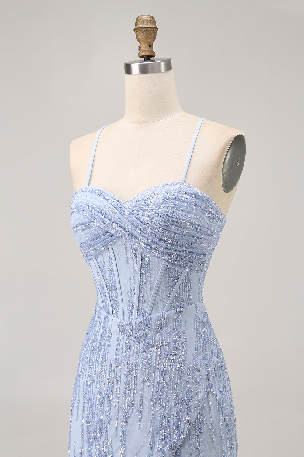 Sparkly Grey Blue Tight Short Corset Homecoming Dress with Sequins