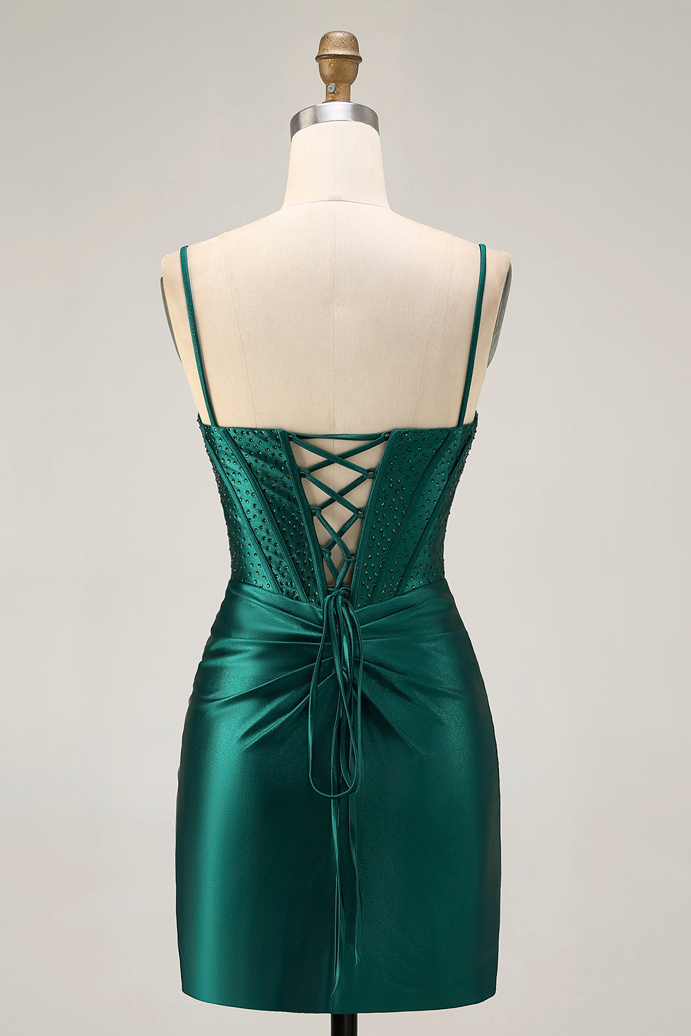 Sparkly Corset Dark Green Tight Short Satin Homecoming Dress with Beading