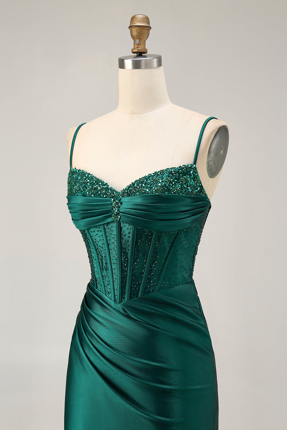 Sparkly Corset Dark Green Tight Short Satin Homecoming Dress with Beading