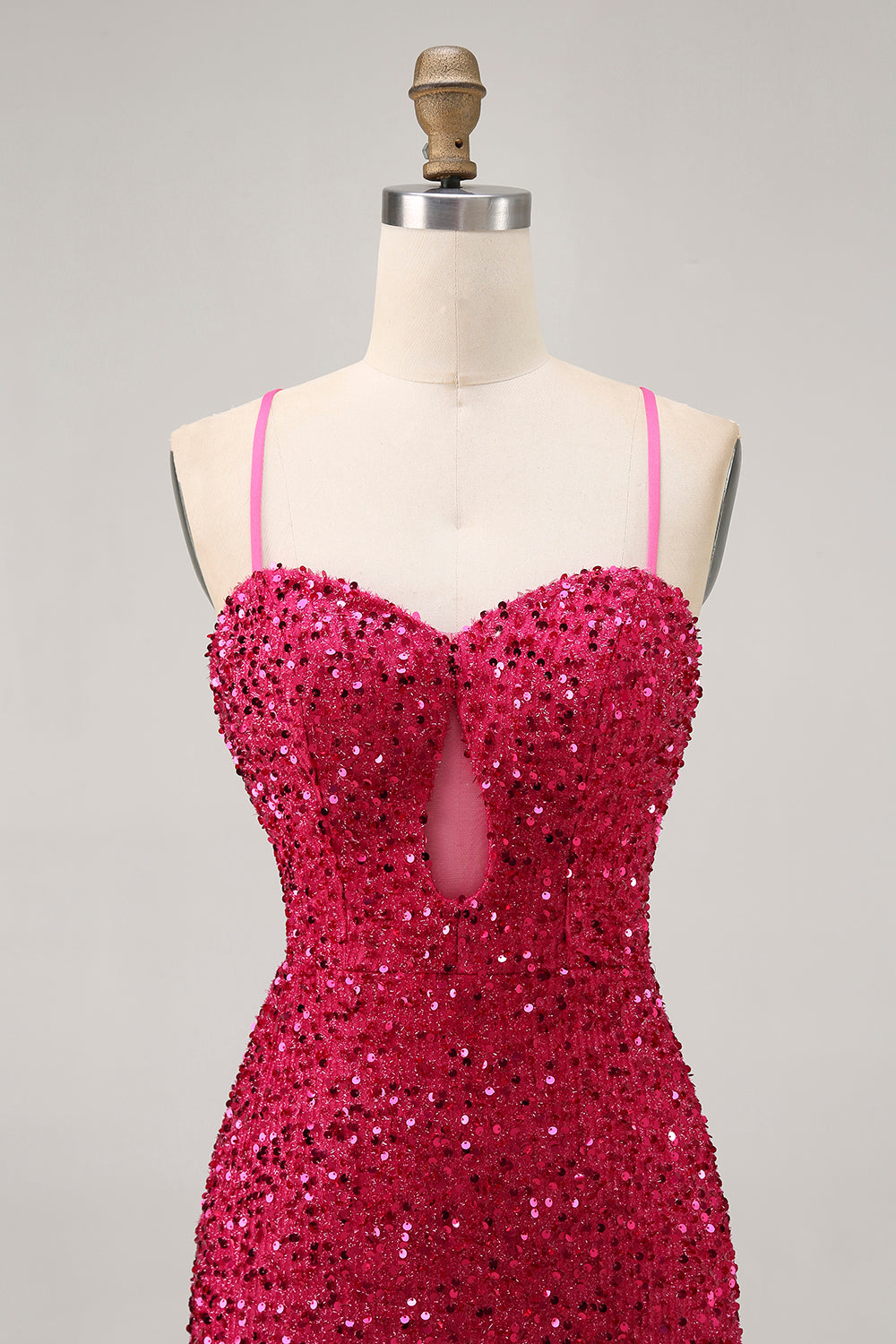 Sparkly Fuchsia Sequin Spaghetti Straps Short Tight Homecoming Dress