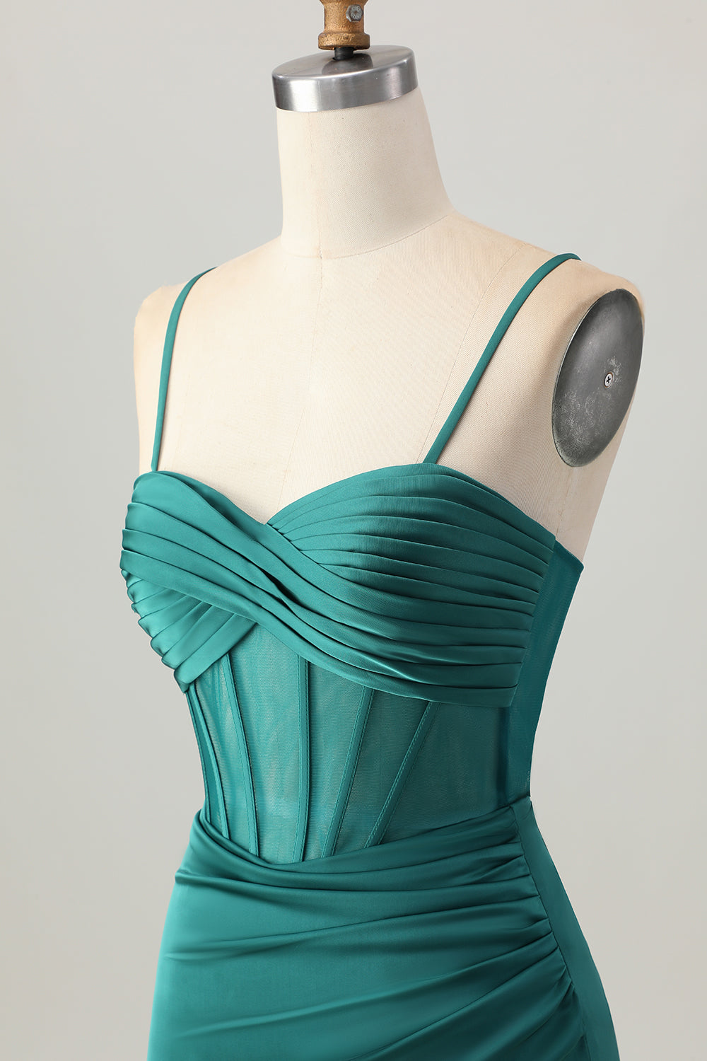 Dark Green Ruched Satin Tight Short Corset Homecoming Dress