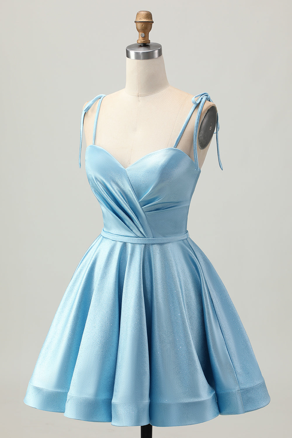 Blue A Line Spaghetti Straps Satin Short Homecoming Dress