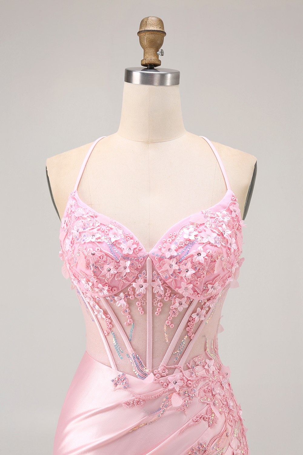 Sparkly Candy Pink Floral Beaded Ruched Tight Short Corset Homecoming Dress