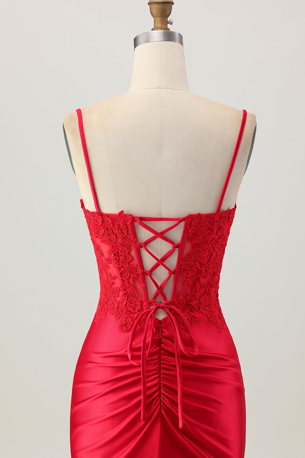 Dark Red Satin Short Corset Tight Homecoming Dress with Lace