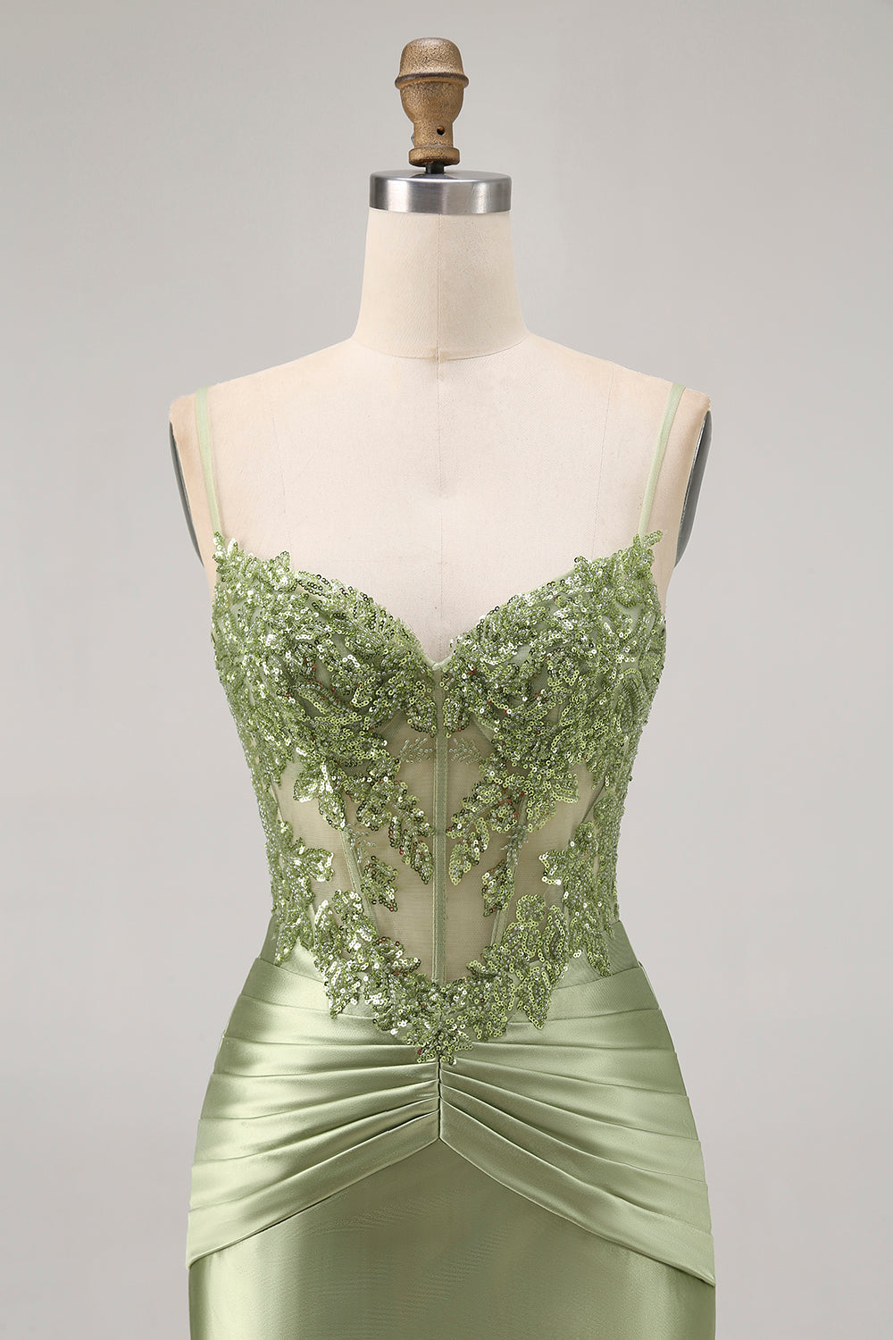 Sparkly Satin Green Tight Short Corset Homecoming Dress with Beading