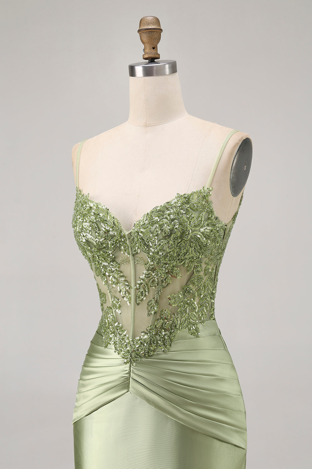 Sparkly Satin Green Tight Short Corset Homecoming Dress with Beading