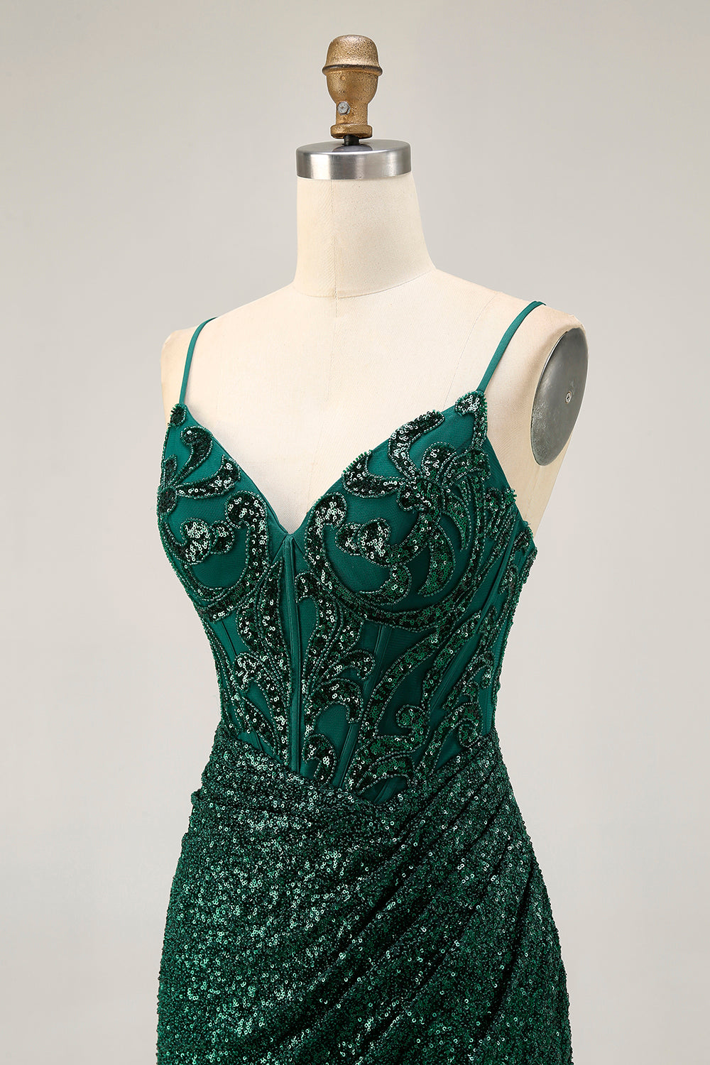 Sparkly Sequins Dark Green V-Neck Short Corset Homecoming Dress