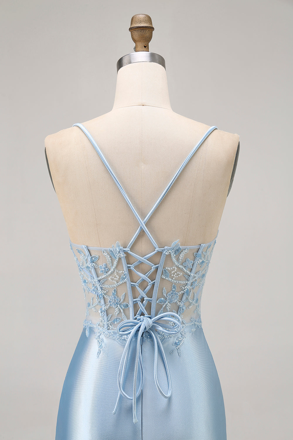 Sparkly Satin Blue Tight Short CorsetHomecoming Dress with Lace