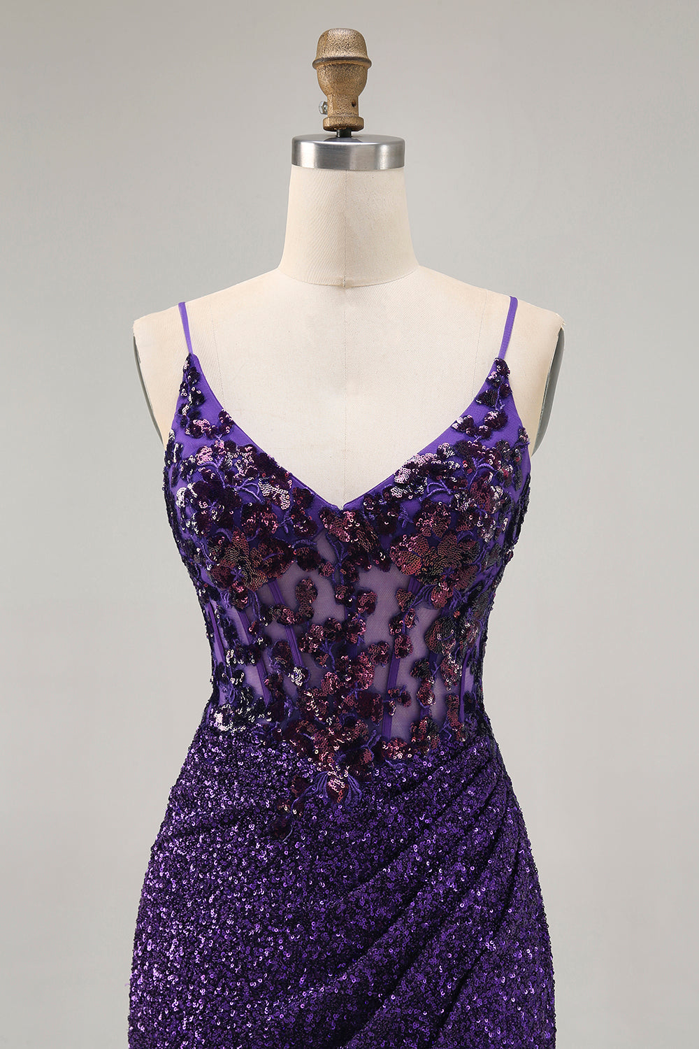 Sparkly Dark Purple Sequin Tight Short Corset Homecoming Dress