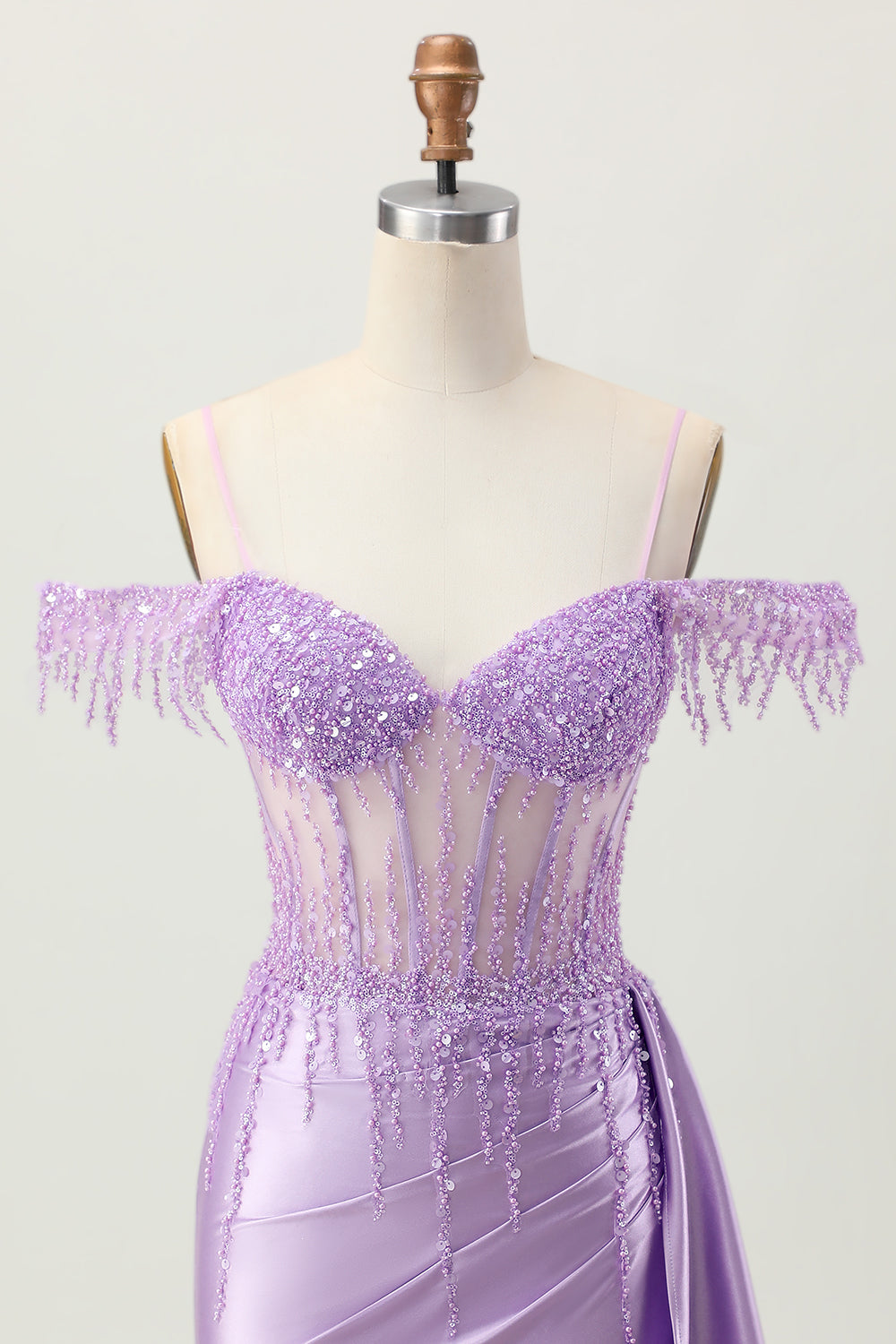 Sparkly Lilac Cold Shoulder Fringed Short Corset Homecoming Dress with Beading