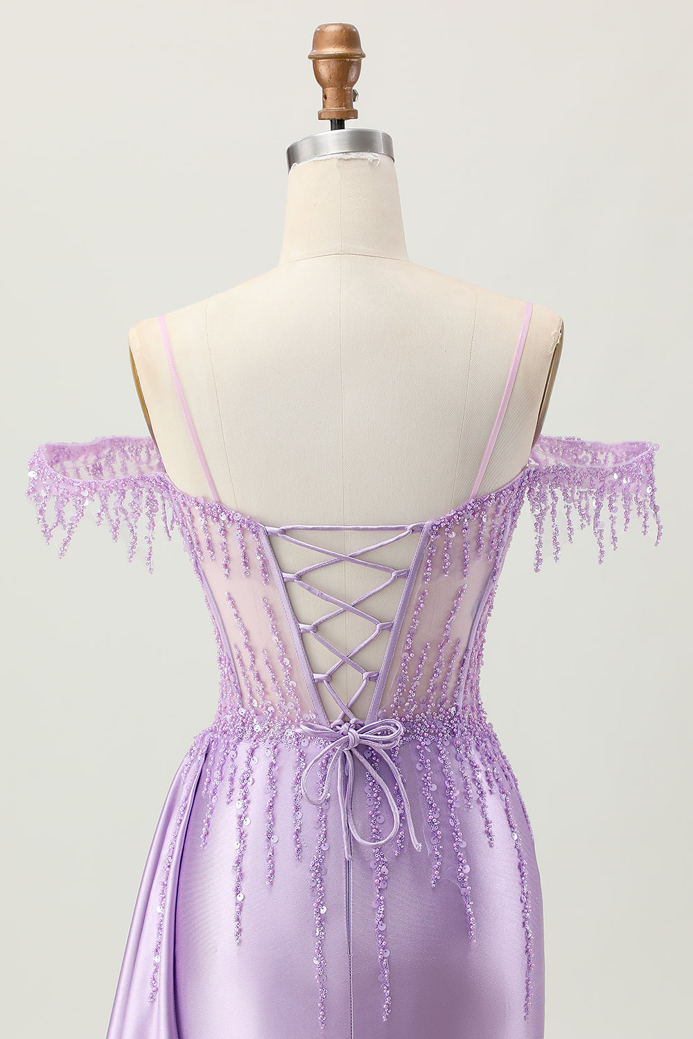 Sparkly Lilac Cold Shoulder Fringed Short Corset Homecoming Dress with Beading